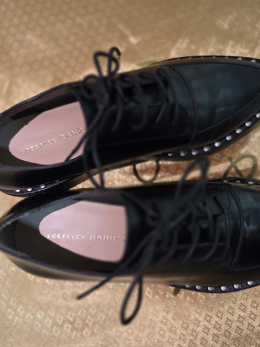 Loeffler Randall Black Leather Wedge Platform with Studded Trim - Picture 3 of 6